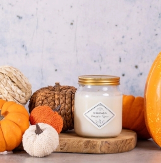 The Naked Candle Co Pumpkin Spice soy candle with spicy orange, clove, pumpkin and vanilla notes.